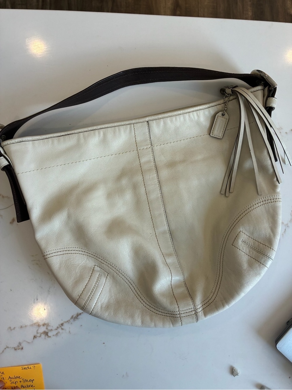 Coach Cream Leather Shoulder Hobo with Dark Strap
